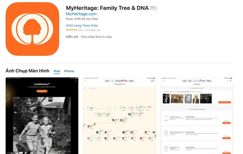 tai myheritage cho ios