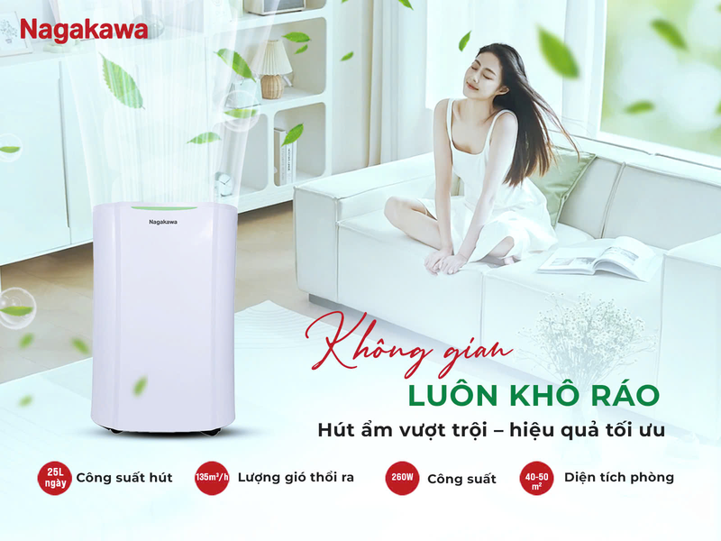 Máy hút ẩm lọc không khí 25 lít Nagakawa NAD8569 - hình 3