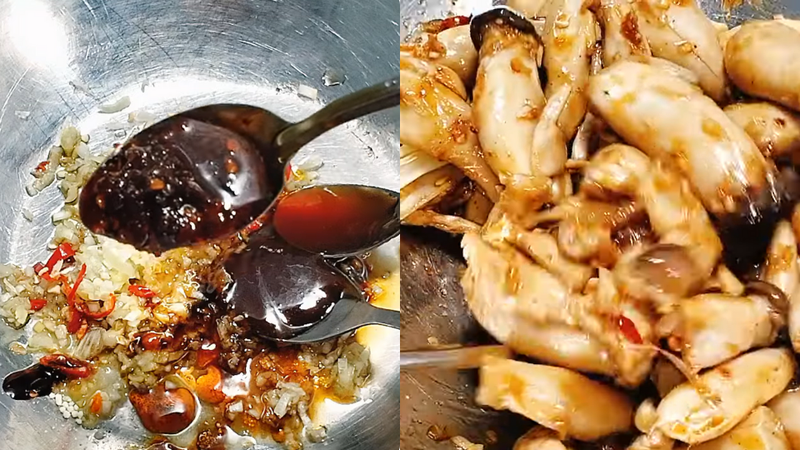Ướp nấm nướng xiên