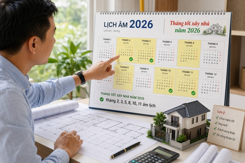 Xem ngày tốt, tháng tốt để xây nhà năm 2026