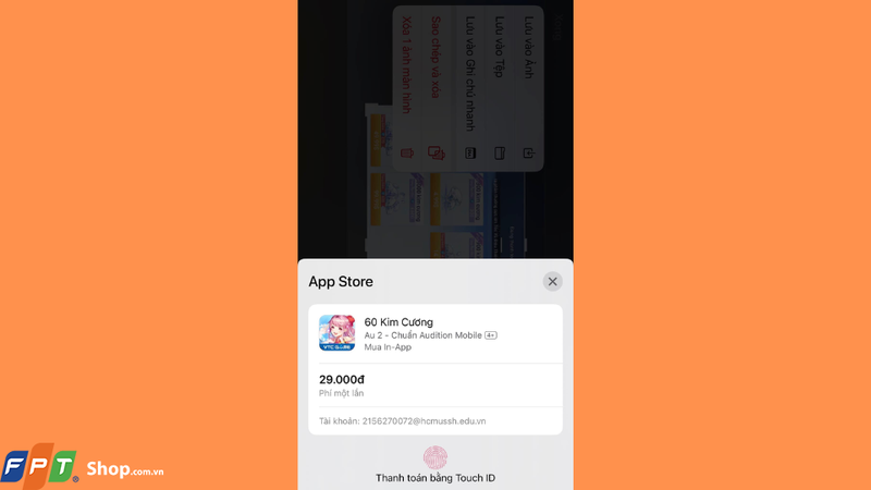 Tiến hành xác thực Apple ID và thực hiện thanh toán cho gói nạp