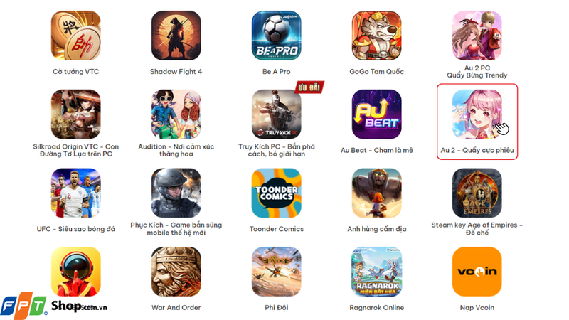 Tại giao diện chính của trang nạp thẻ, bạn nhấn chọn Au 2