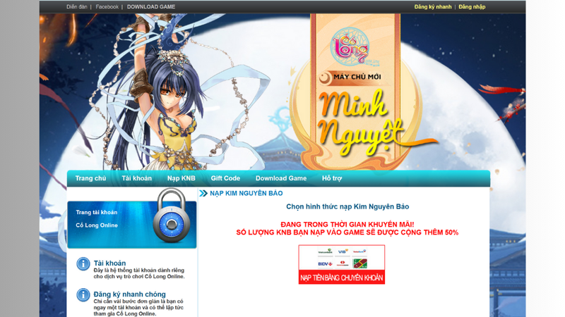 Hướng dẫn nạp Cổ Long Online 2