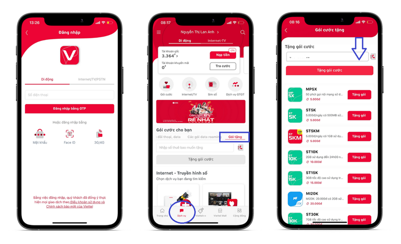 Cách tặng data cho thuê bao khác My Viettel