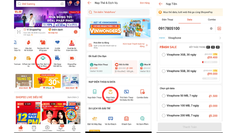 Cách tặng data cho thuê bao khác qua Shopee
