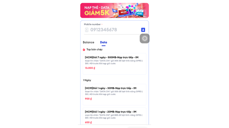 Cách tặng data cho thuê bao khác qua Lazada