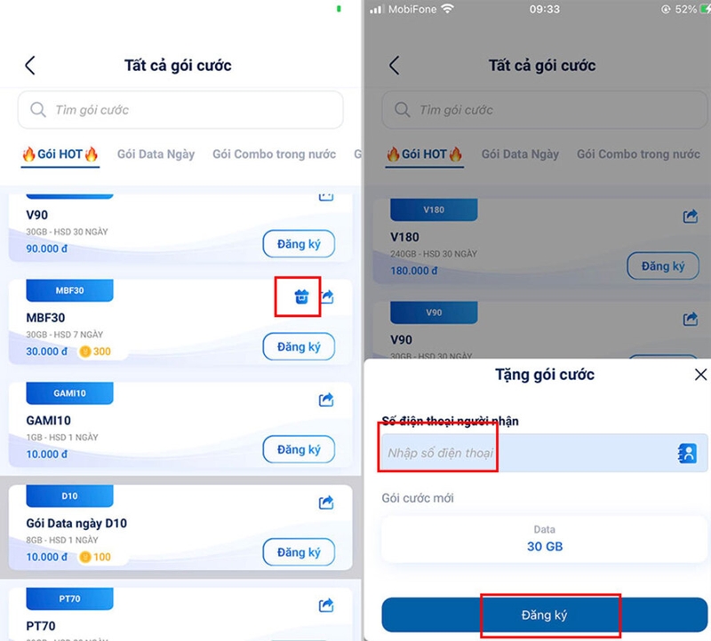 Cách tặng data cho thuê bao khác My MobiFone 2
