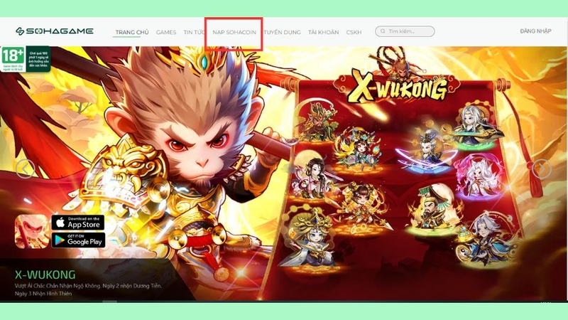 Chọn mục NẠP SOHACOIN