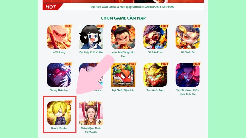 Chọn vào game Gun X Mobile