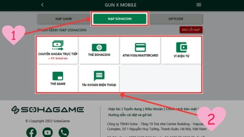 Chọn nhân vật, sau đó chọn ô Nạp SohaCoin