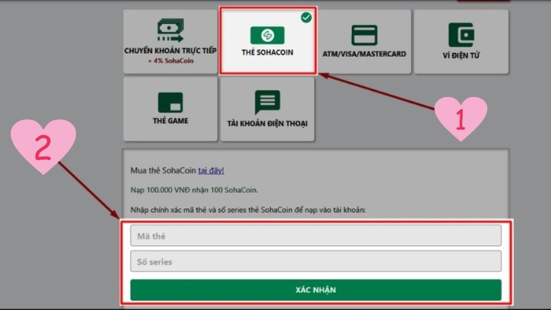 Nạp qua thẻ SohaCoin