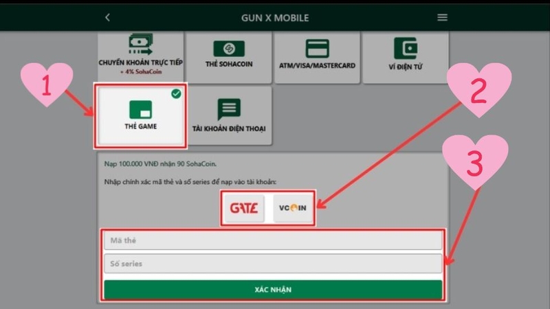 Nạp qua thẻ GATE và VCOIN