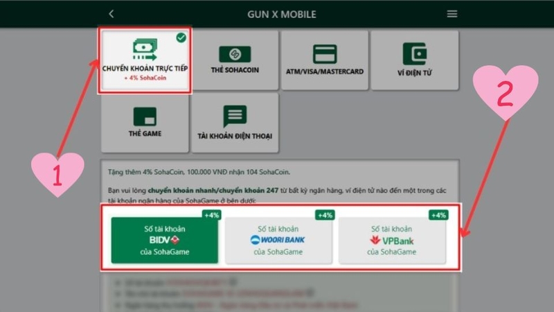Nạp qua chuyển khoản trực tiếp