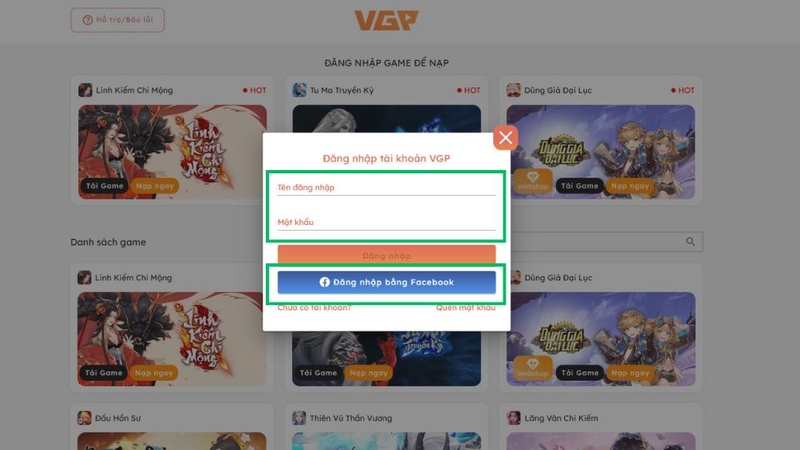 Đăng nhập vào tài khoản VGP của bạn