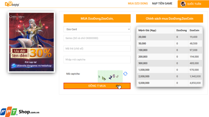 Nhập chính xác thông tin thẻ cào của bạn và mã captcha