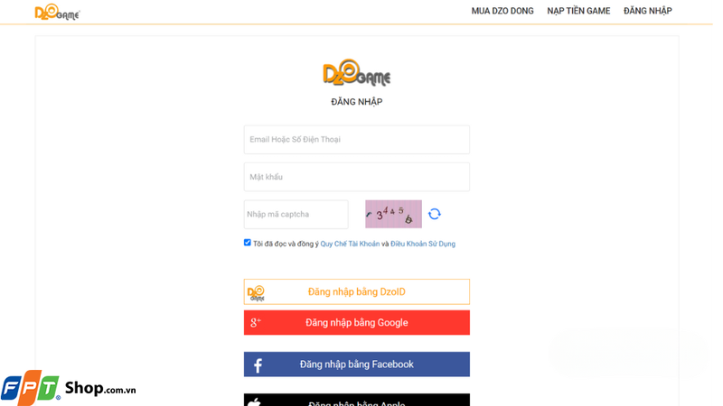 Truy cập vào trang nạp thẻ của DzoGame