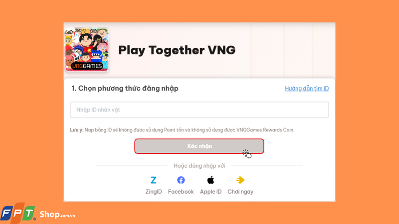 Đăng nhập tài khoản nhân vật của bạn