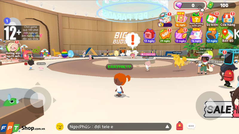 Trong giao diện chính của Play Together, bạn hãy nhấn vào biểu tượng Đá quý ở phía trên màn hình