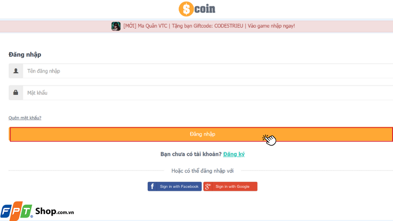 Truy cập vào trang nạp thẻ Scoin