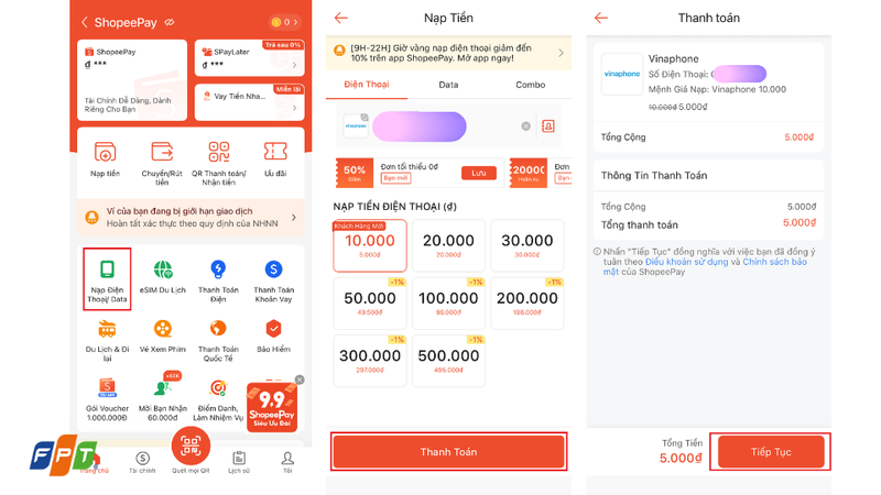 Cách nạp tiền điện thoại online qua ShopeePay