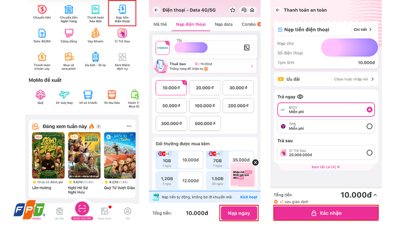Cách nạp tiền điện thoại online qua MoMo