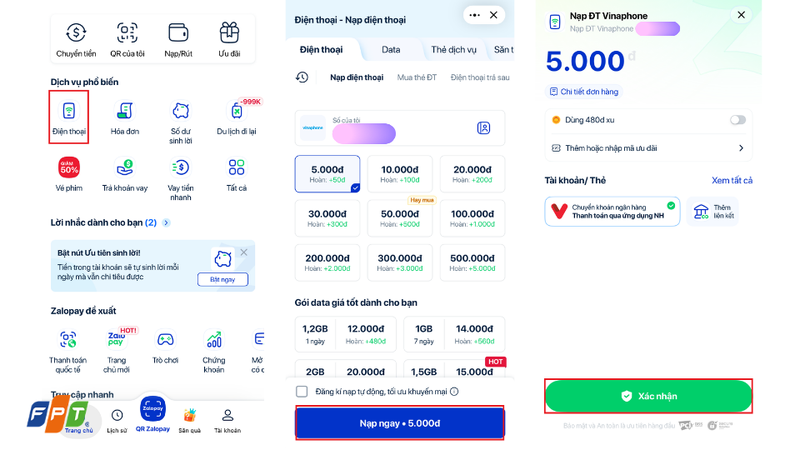 Cách nạp tiền điện thoại online qua Zalopay