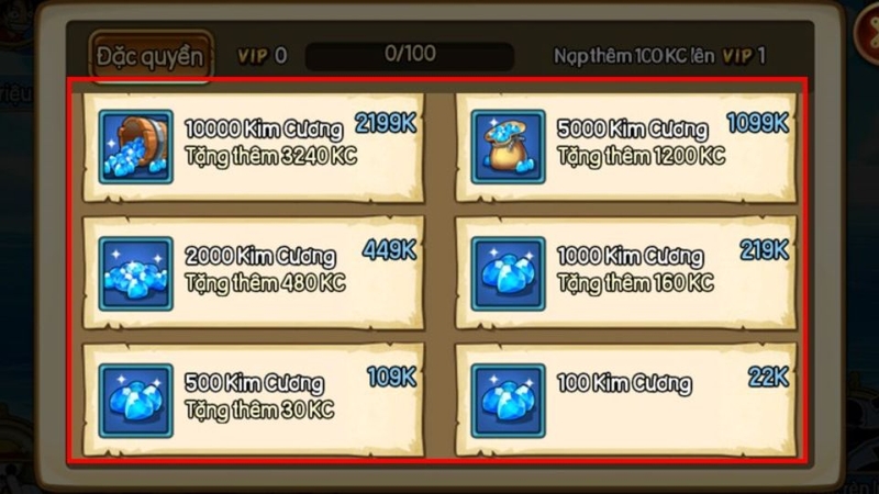 Chọn gói nạp