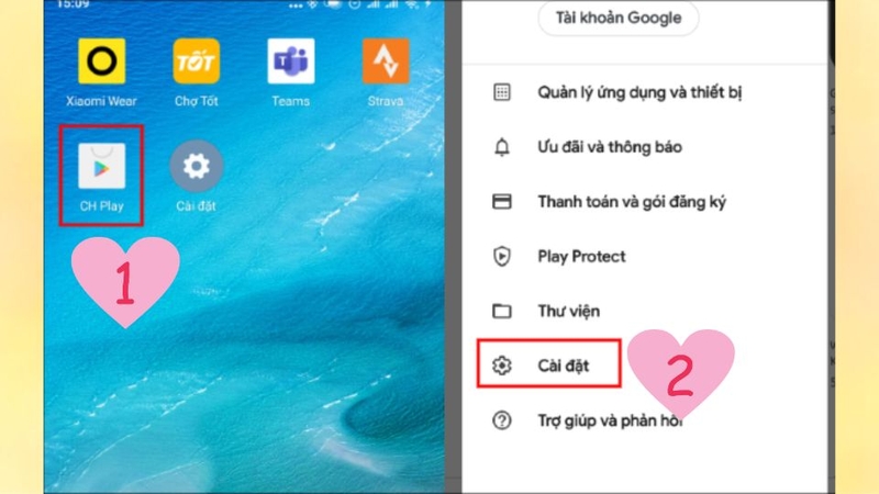 Mở ứng dụng Google Play > Chọn vào phần Cài đặt