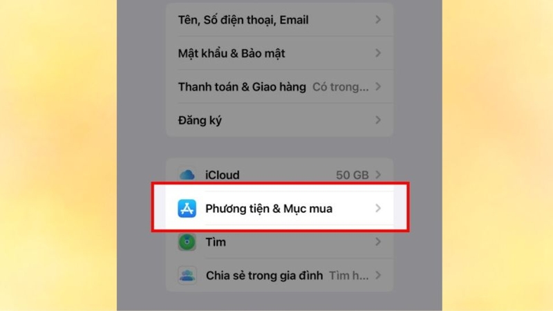 Chọn vào Phương tiện & Mục mua