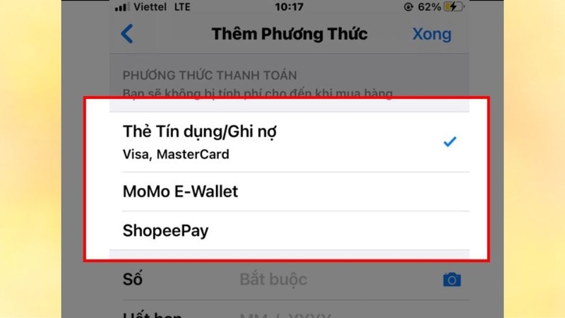 Thiết lập phương thức thanh toán muốn liên kết với Appstore