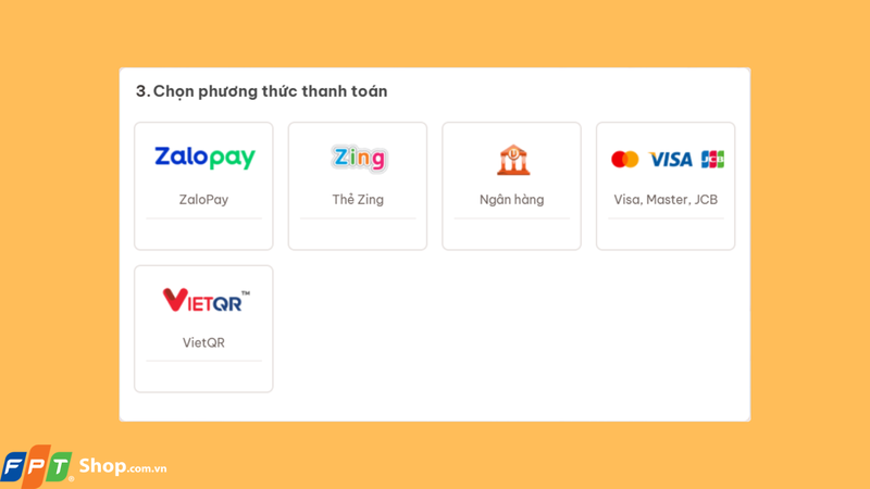 Chọn một trong 5 phương thức thanh toán được cung cấp