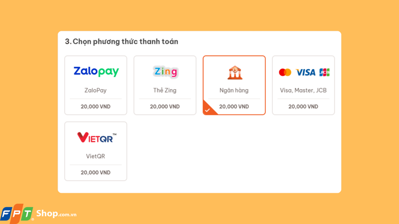 Chọn phương thức thanh toán là Ngân hàng