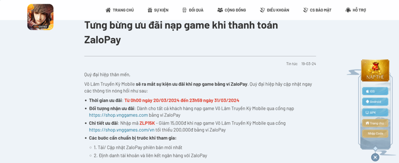 Ưu đãi Nạp VlTKM