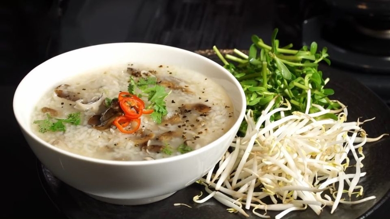 nấu cháo nấm 6