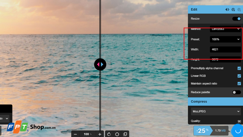chọn mục Resize
