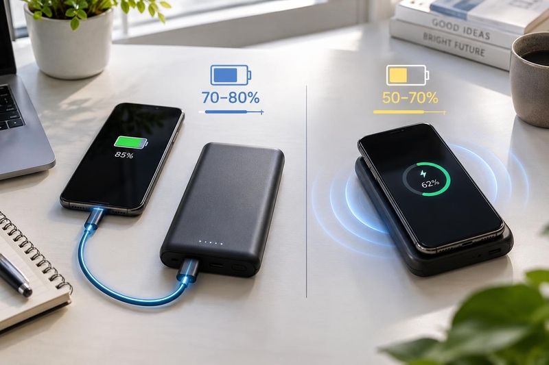 Sạc dự phòng có dây thường giữ được hiệu suất truyền tải cao hơn sạc không dây