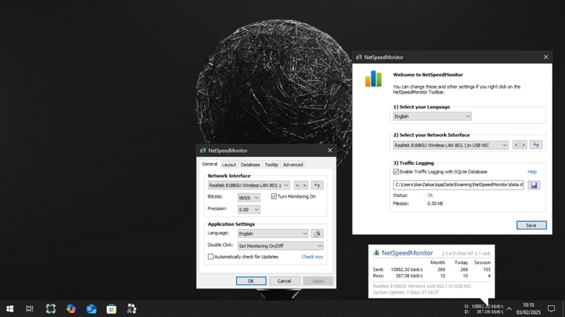 Hiển thị tốc độ mạng ngay trên taskbar