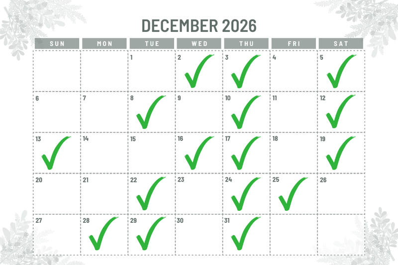 Tổng hợp các ngày đẹp tháng 12/2026