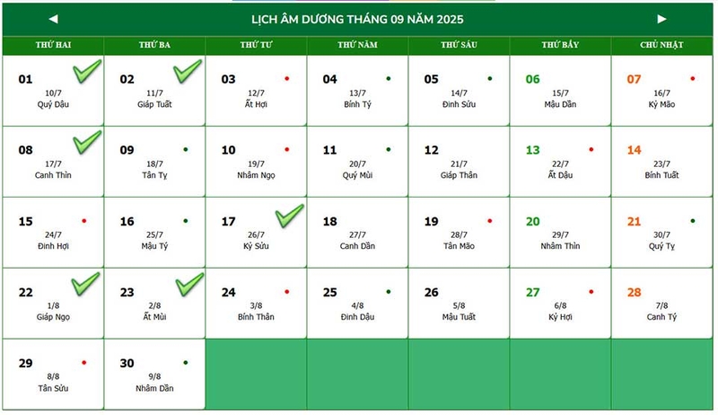 Ngày đẹp tháng 9/2025 - 01