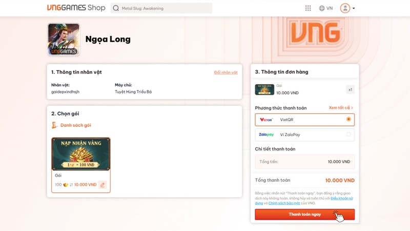 nhấn chọn VietQR làm phương thức thanh toán
