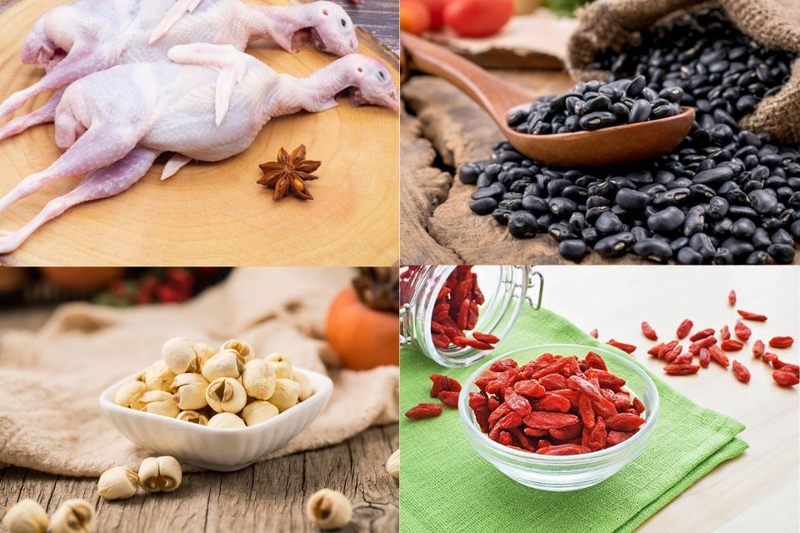 nguyên liệu bồ câu hầm đậu đen hạt sen