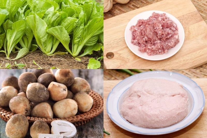 nguyên liệu canh cải bẹ xanh thịt viên
