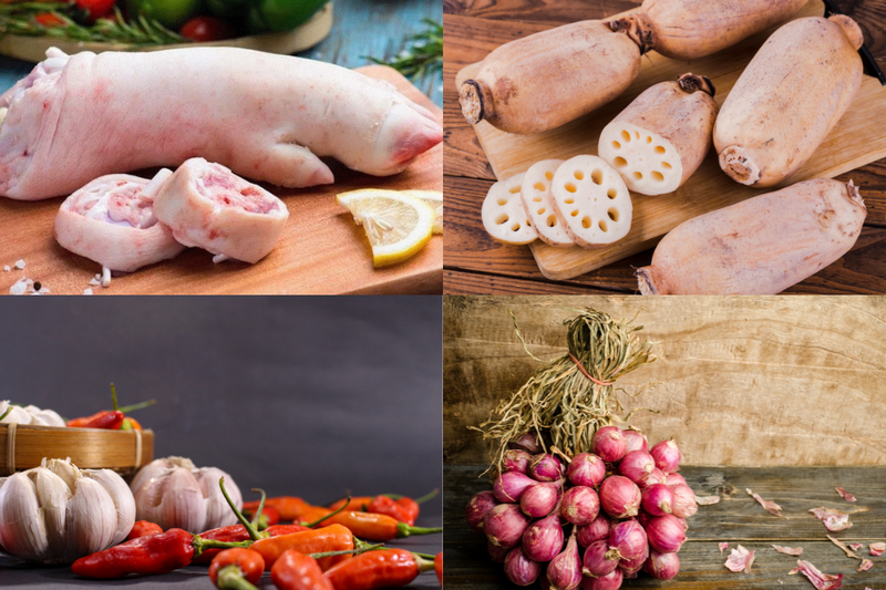 nguyên liệu canh củ sen hầm giò heo
