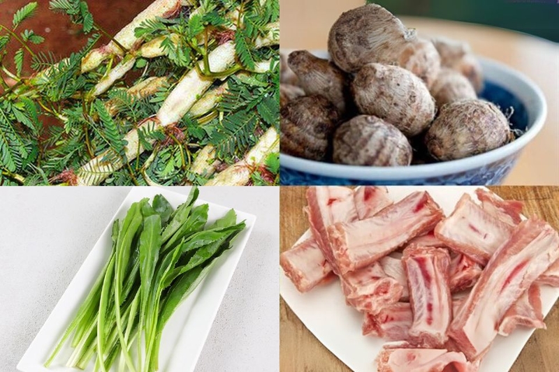 nguyên liệu canh khoai sọ rau rút nấu sườn
