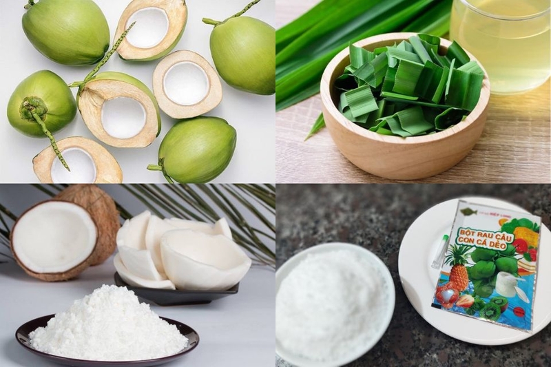 nguyên liệu chè dừa non lá nếp