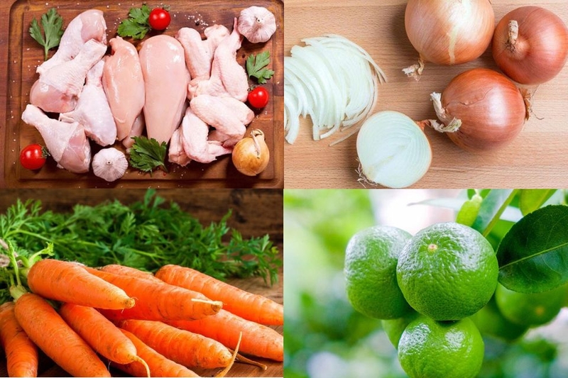 nguyên liệu gỏi gà hành tây cà rốt