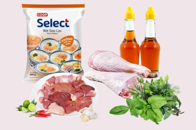 Nguyên liệu làm bánh ướt lòng gà Nha Trang