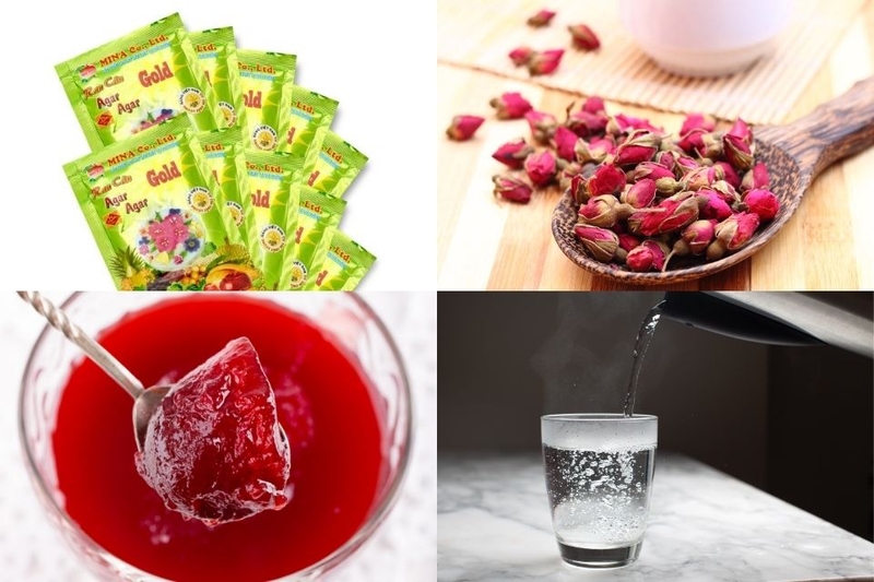 nguyên liệu món thạch rau câu hoa hồng