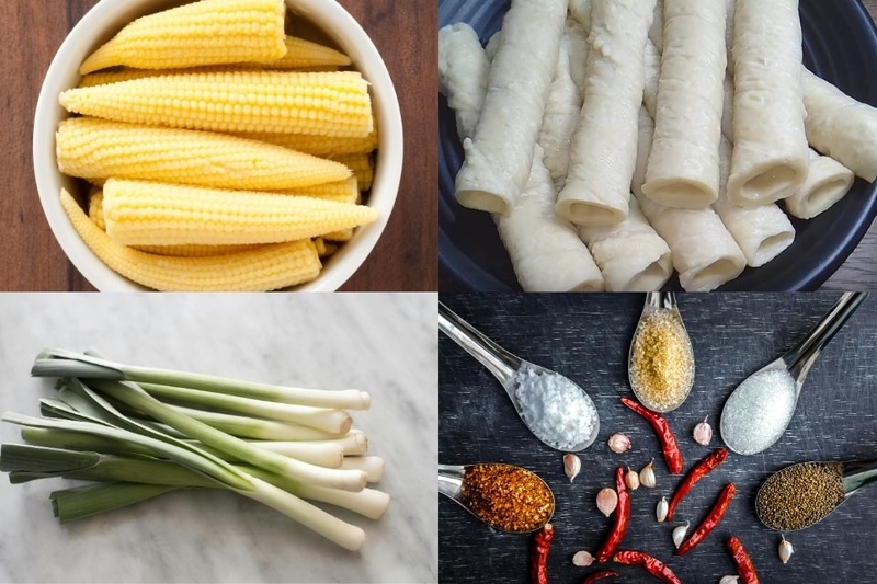 nguyên liệu nấu bắp non xào mì căn