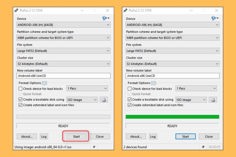 nhấn Start để bắt đầu tạo USB boot